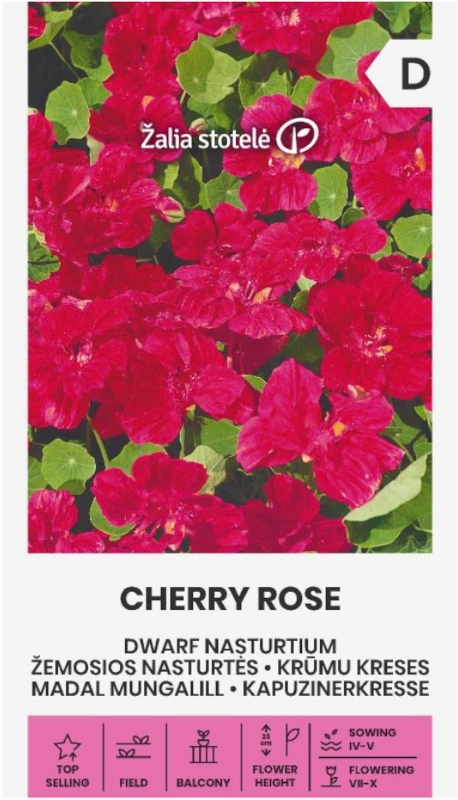Nasturcja karłowa Cherry Rose odmiana o pięknych różowych kwiatach nasiona Žalia stotelė sklep rajogrodnika